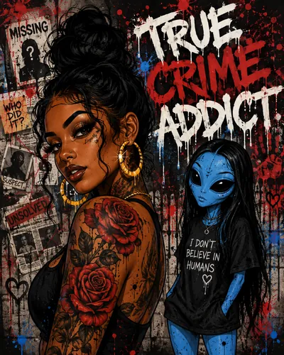 True Crime Addict, graphic design by Coach Gizmo